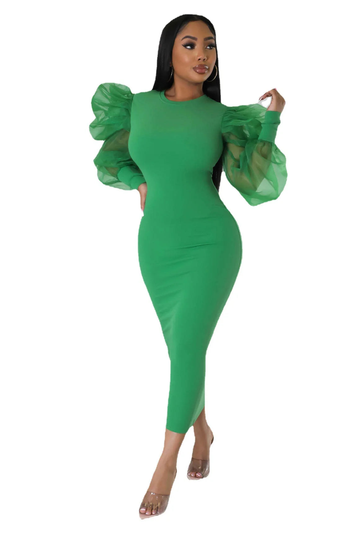 Women White Long Dress Lace Lantern Full Sleeve Round Neck A Line Dresses Elegant Ladies Splice Skirts Autumn Formal Vestidos