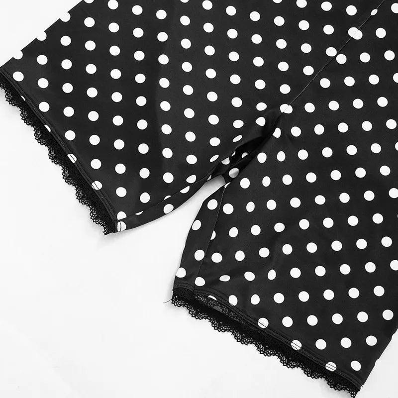 Polka Dot Lace Edge Stretchy Moto Biker Shorts for Women