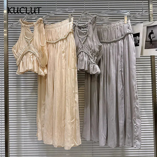 Hollow Out Chiffon Vest Set