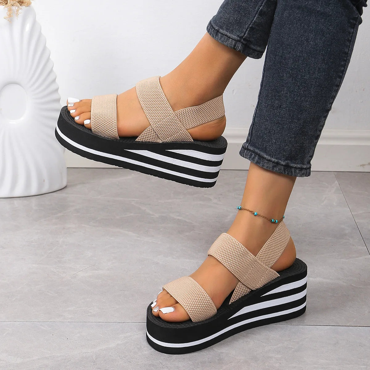 Thick Bottom Slingback Wedge Sandals