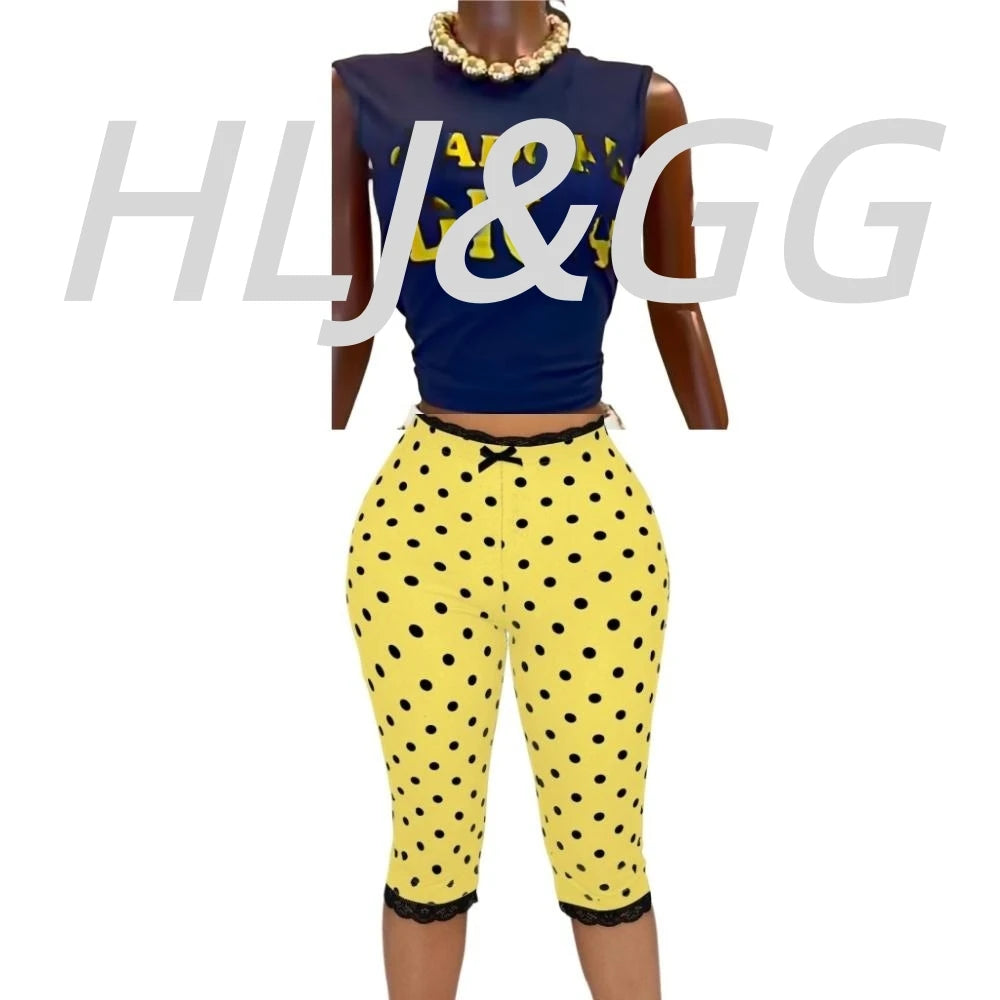 Chic Polka Dot Letter Print Two Piece Set for Women