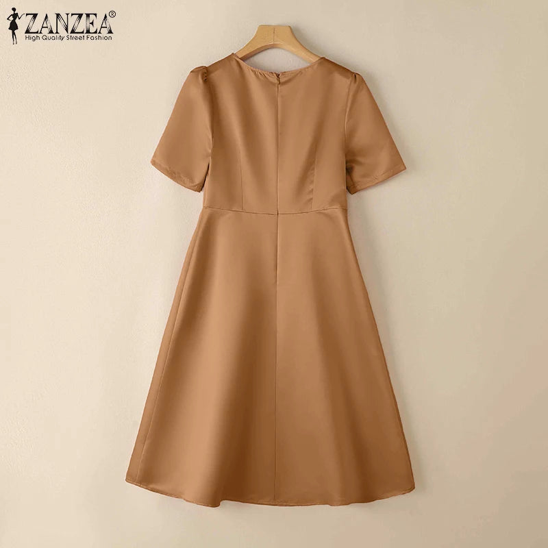 Satin Floral Applique Midi Dress