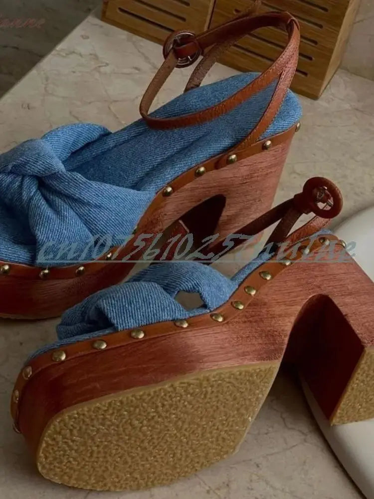 Butterfly Knot Decor Sandals with Chunky Heel for Women