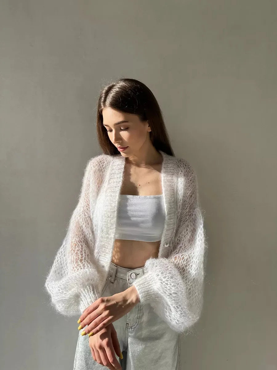 Loose Fit Open Knit V Neck Cardigan Sweater for Women