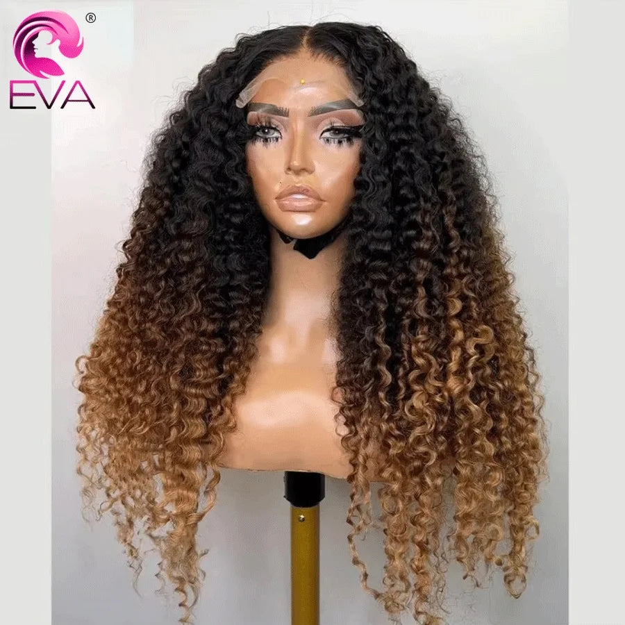 Caramel Brown Wand Curly 13x6 HD Lace Frontal Wig With Dark Root Wig Ombre Color 13x4 Lace Front Human Hair Wig HD Closure Wigs