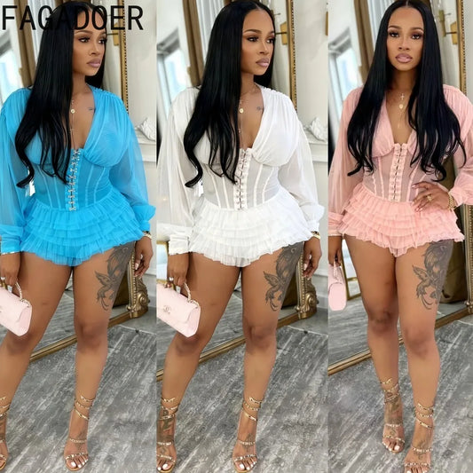 Mesh Ruched Patchwork Long Sleeve Bodycon Romper