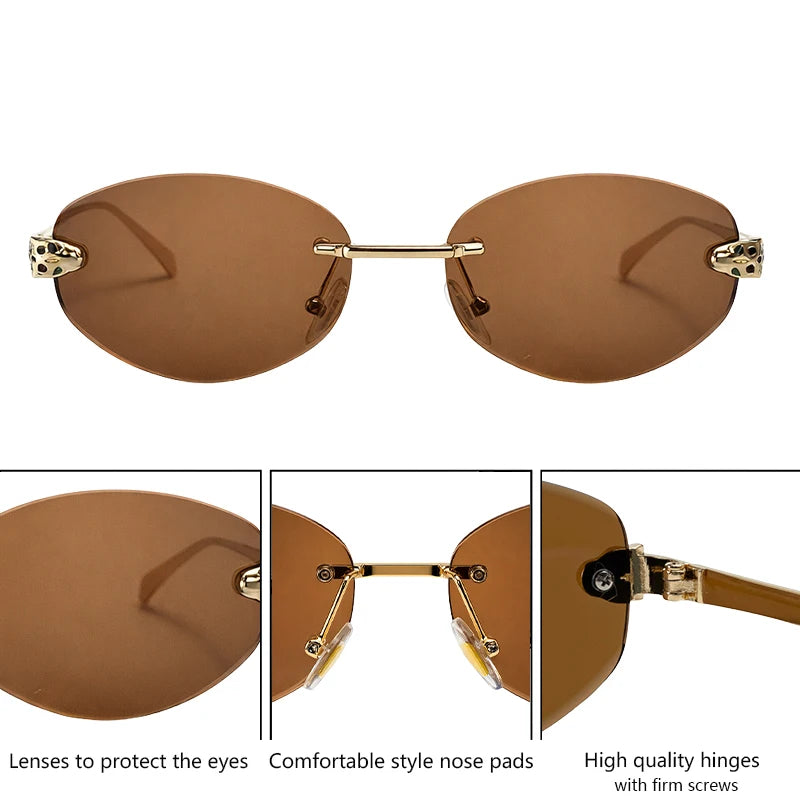 Gold Rimless Hexagon Sunglasses