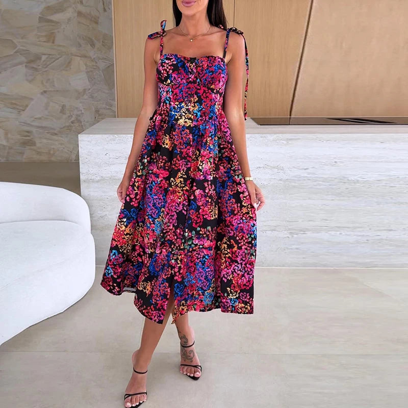 Summer Beach Holiday Dress Women Sleeveless Midi Dresses For Women Elegant A-line Bohemian Dress Women Party Vestidos