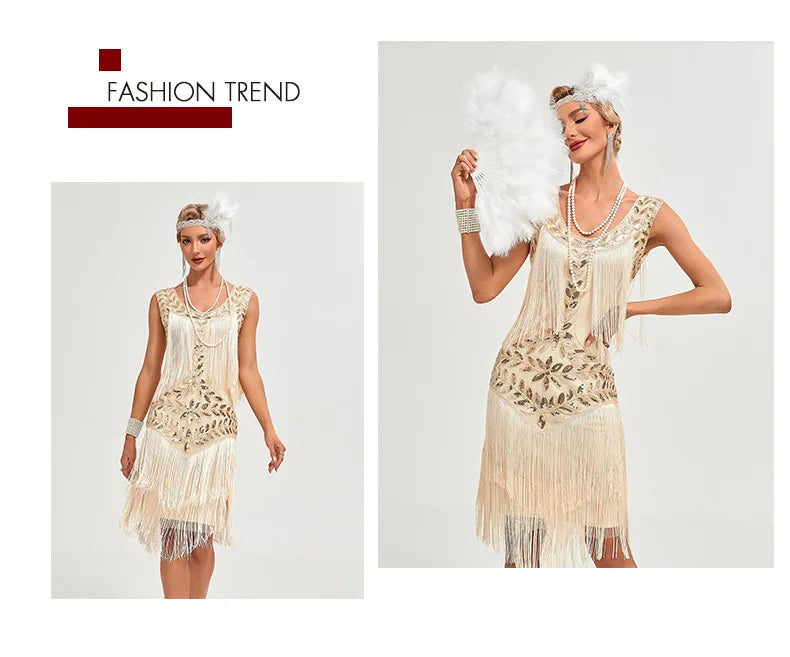 Sequined Beaded Embroidery O Neck Knee Length Dress for Women