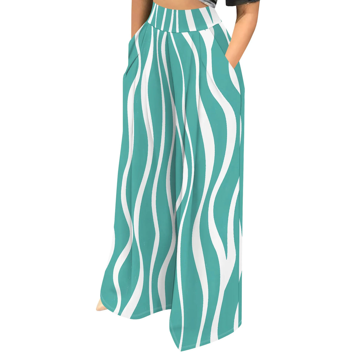 High Waist Zebra Print Wide Leg Palazzo Pants for Women