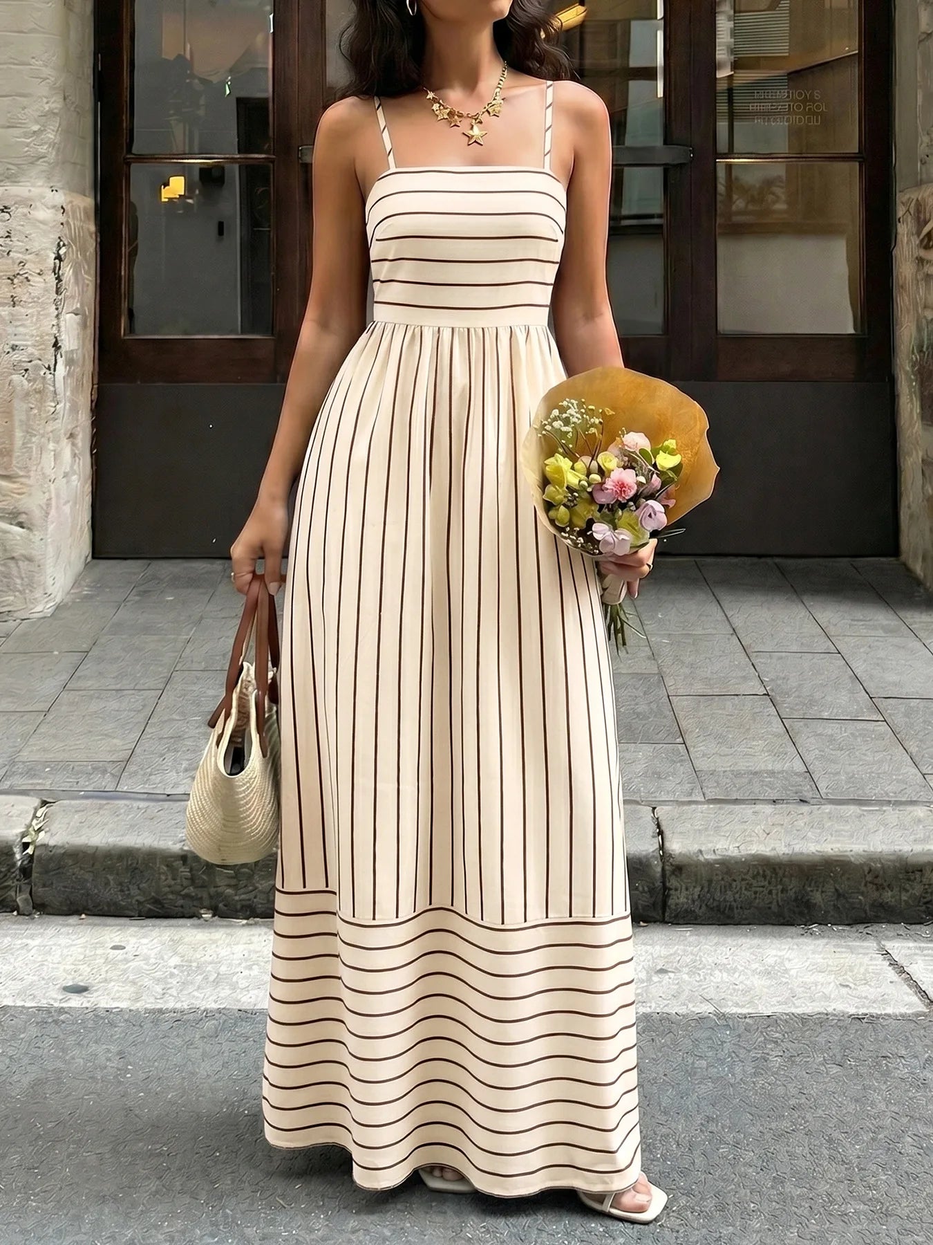 Elegant Backless Square Collar Maxi Dress for Women