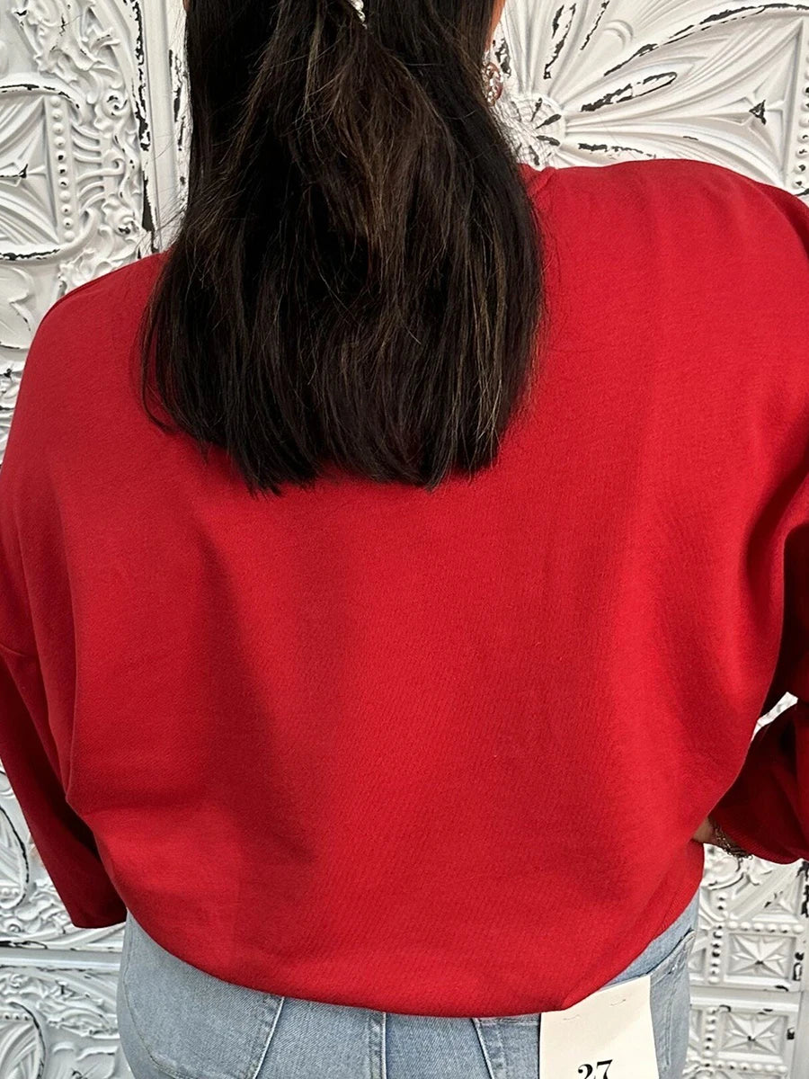 Christmas  Women’s Oversized Bow Decoration Hoodie Sweatshirts Long Sleeve Round Neck Loose Fit Pullover Tops with Bows