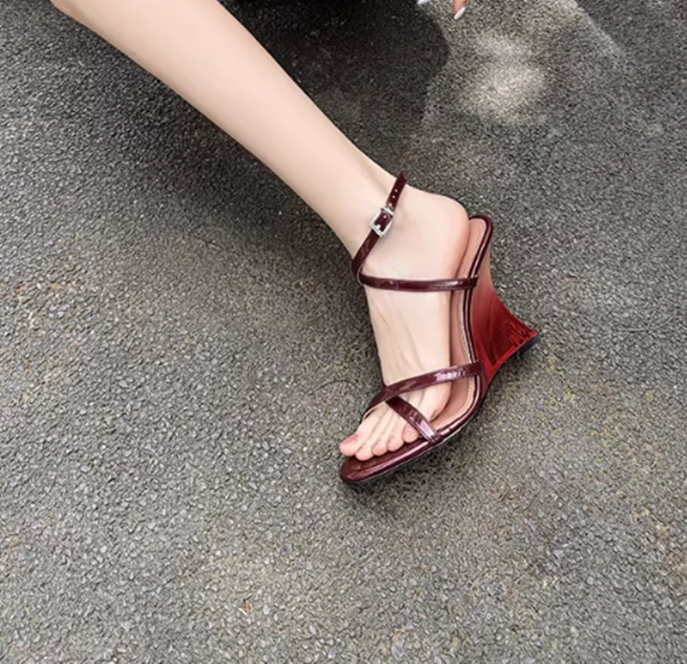 Metallic Gold Strappy Wedge Sandals