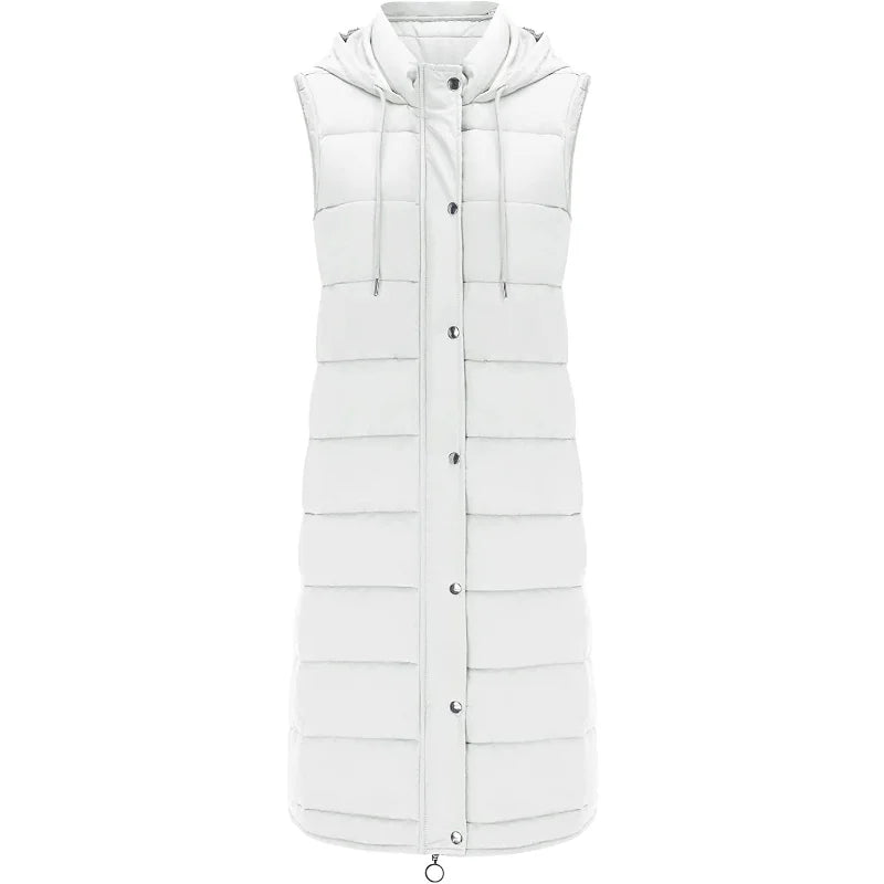 Warm Hooded Longline Sleeveless Vest Coat for Women