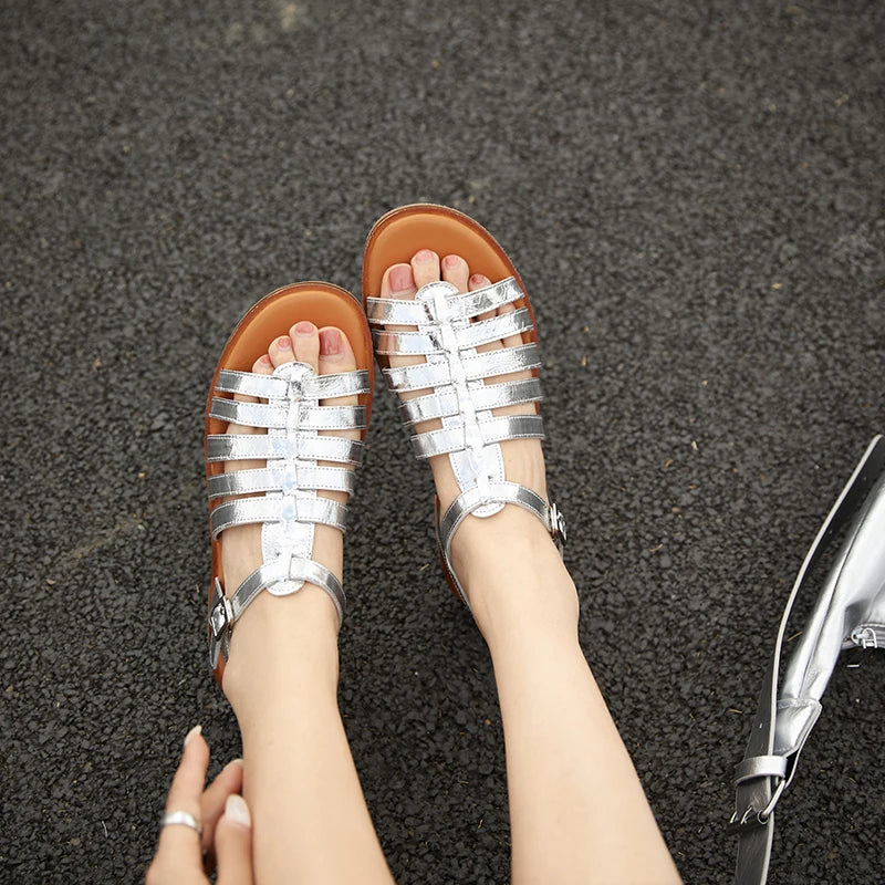 Summer Leather Handmade Gladiator Buckle Sandals for Women