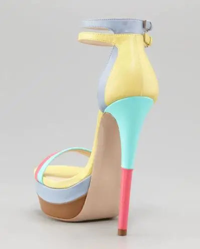 Colorful Leather Stiletto Platform Sandals for Women