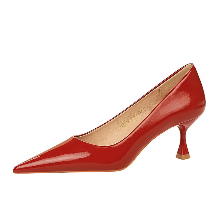 Classic Patent Leather Kitten Heel Office Pumps for Women