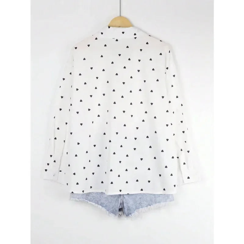 Plus Size Polka Dot Long Sleeve Lapel Blouse for Women