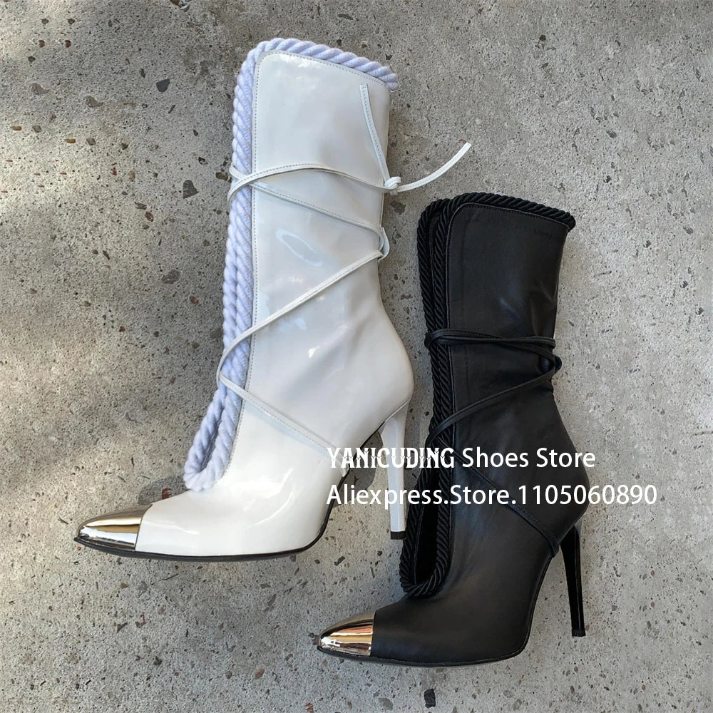 Metallic Pointed Toe PU Leather Ankle Boots for Women