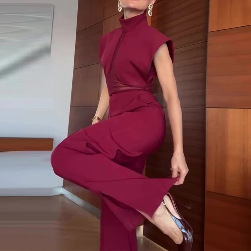Elegant Turtleneck Wide Leg Pant Suit Set for Women