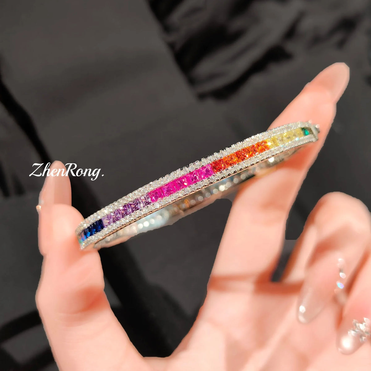 Elegant Gold Tone Paved Zirconia Bangle Bracelet for Women