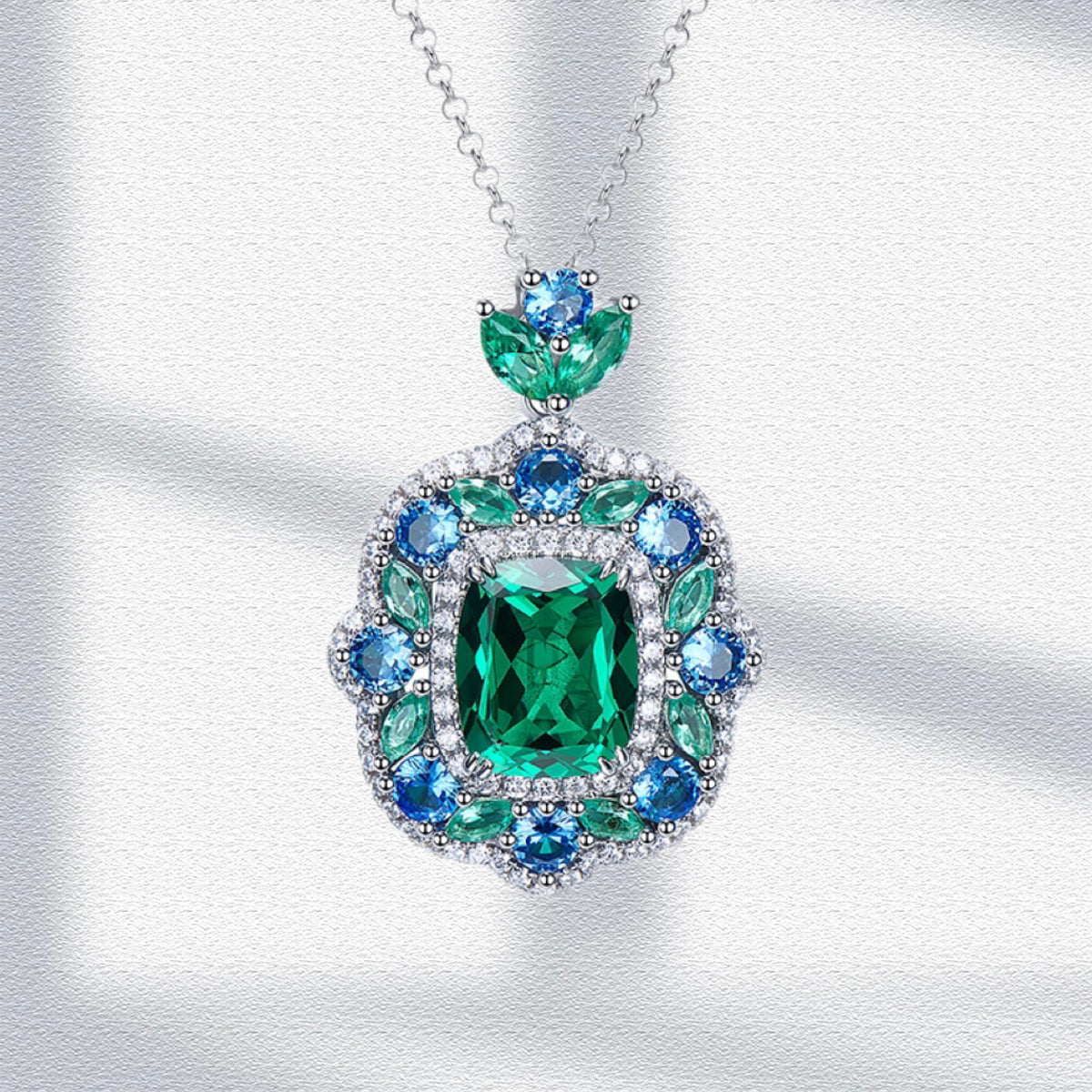 Emerald Zircon Necklace Ring and Earring Set for Women