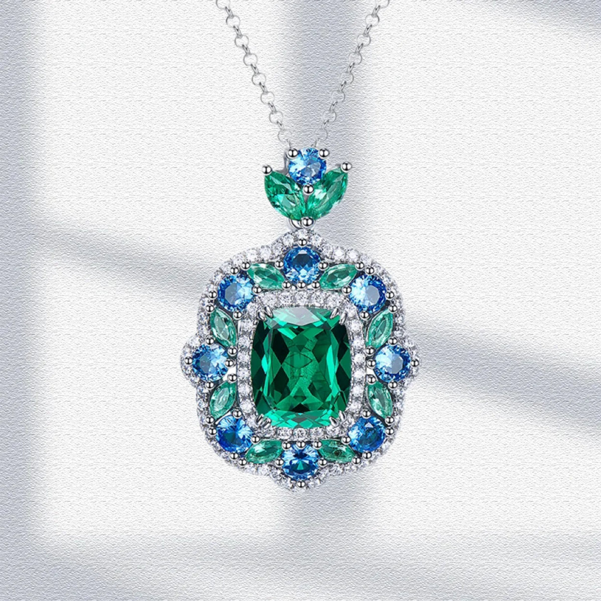 Emerald Zircon Necklace Ring and Earring Set for Women