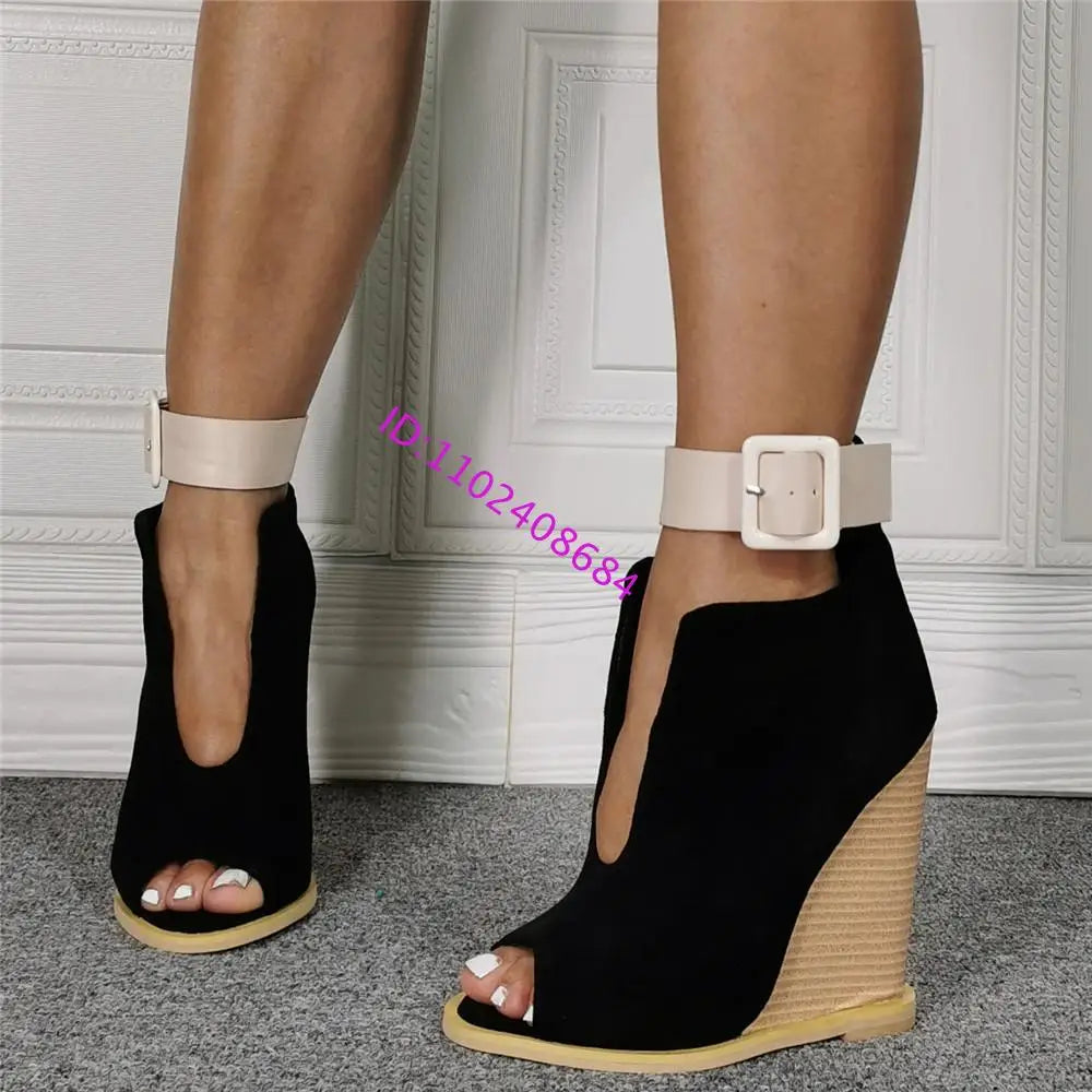 Adjustable Strap Peep Toe Wedge Sandals