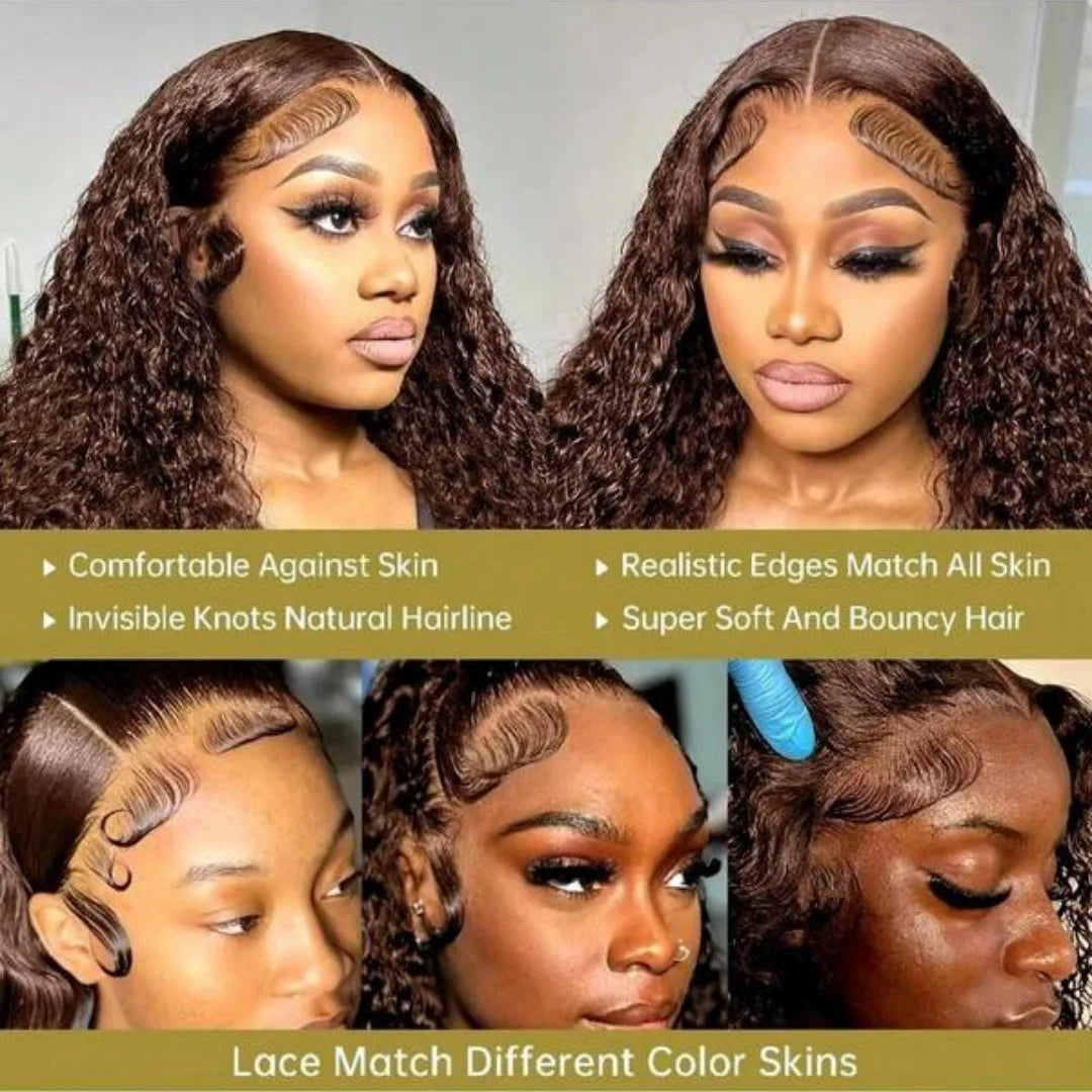 Chocolate Brown Deep Curly Human Hair Lace Wig for Women