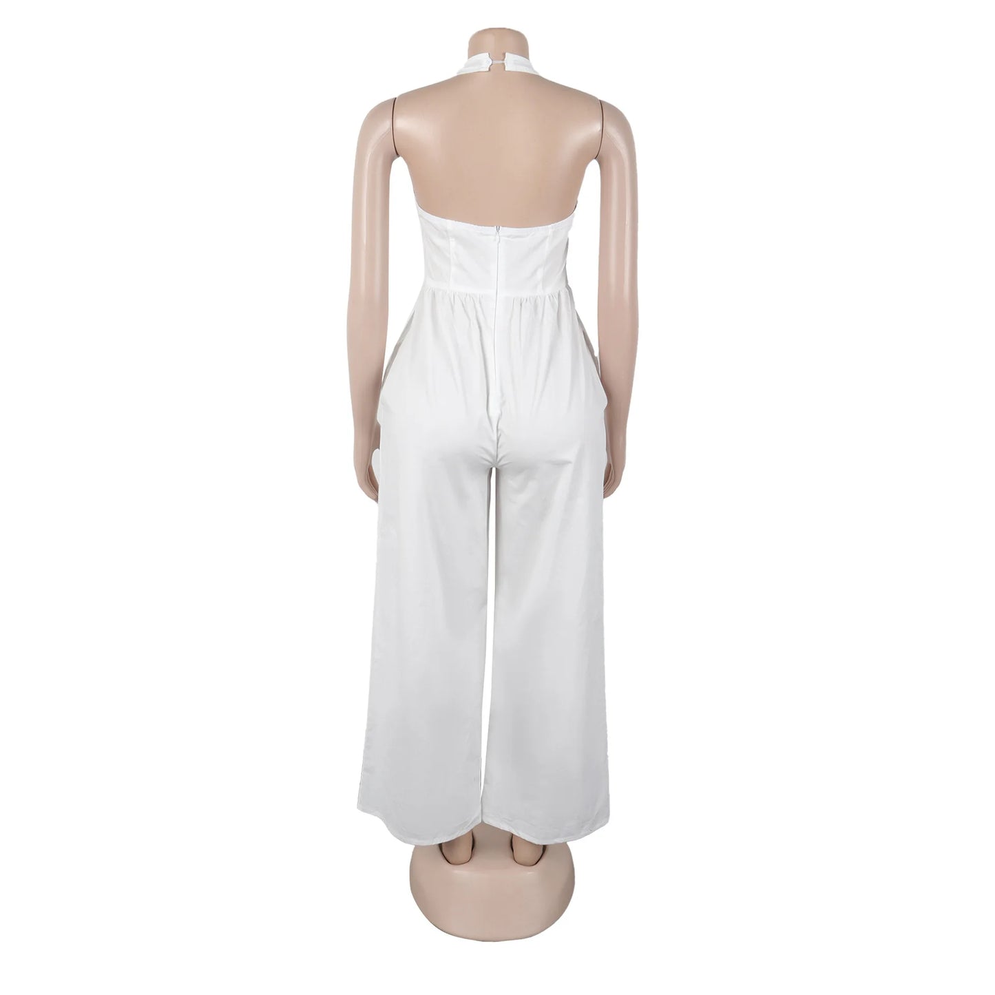 Elegant V-Neck Halter Solid Wide-Leg Jumpsuit for Women