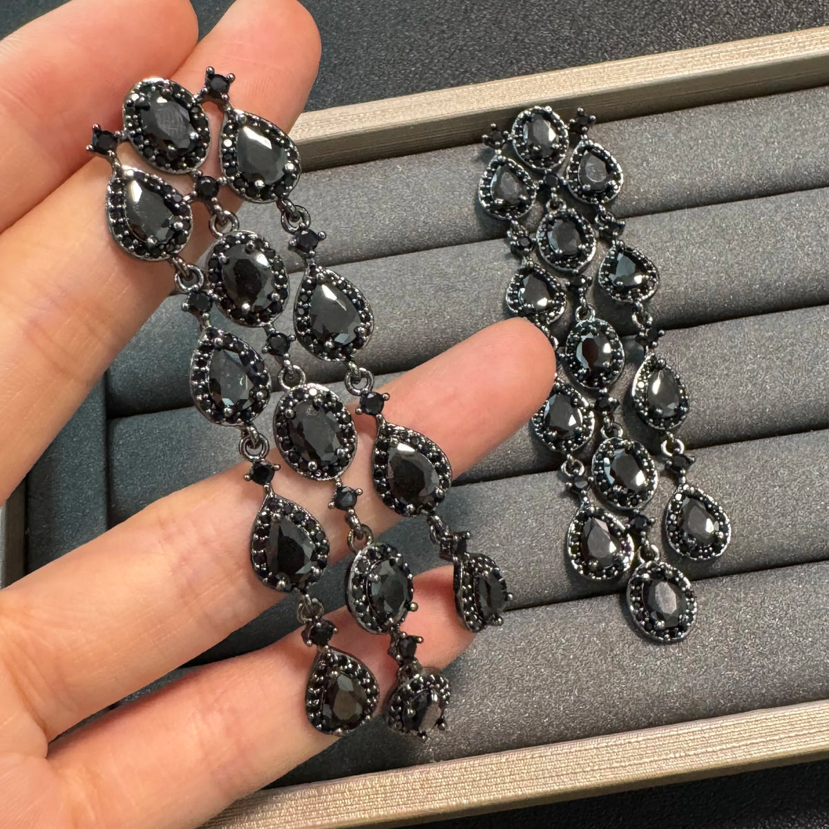 Black Zircon Vintage Jewelry Set With Earrings Rings And Bracelets for Women
