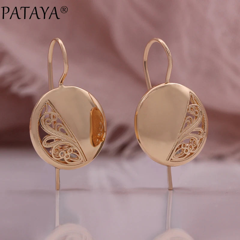 Rose Gold Hollow Round Drop Earrings