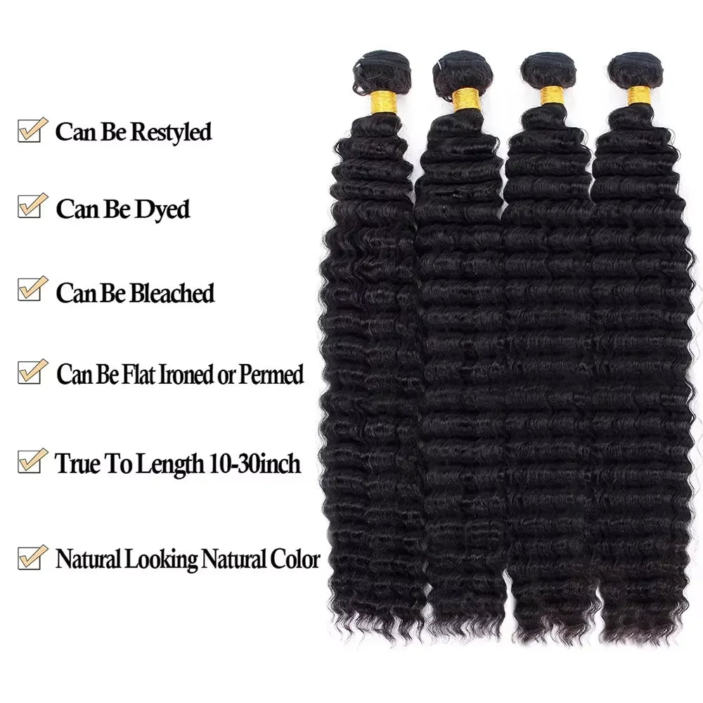 Deep Wave Natural Color Brazilian Hair Bundles for Women