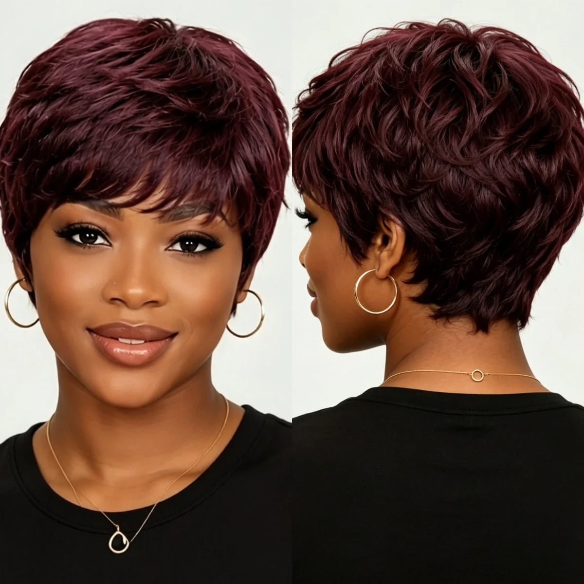 Pixie Cut Wigs Human Hair with Short Bangs Full Machine-made 180% Density for Women Natural Look