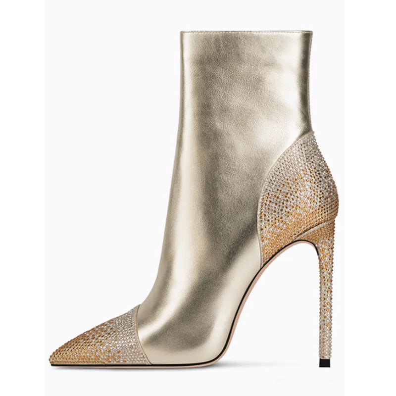 Sparkling Crystal Pointed Toe High Heel Party Stiletto Ankle Boots for Women