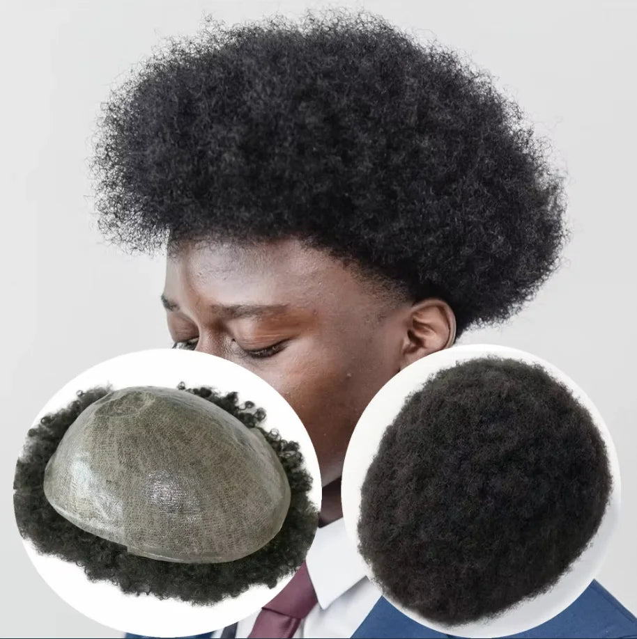 Afro Curly Human Hair Toupee Replacement for Women