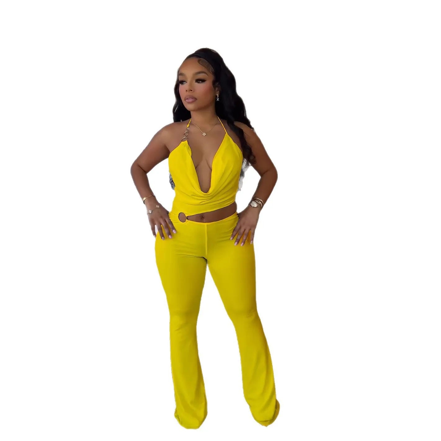 Elegant Slim-Fit Elastic Neck Strap Jumpsuit for Women