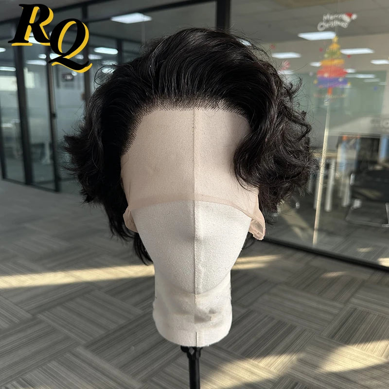 Pre Styled Transparent Lace Front Full Human Hair Wig For Men