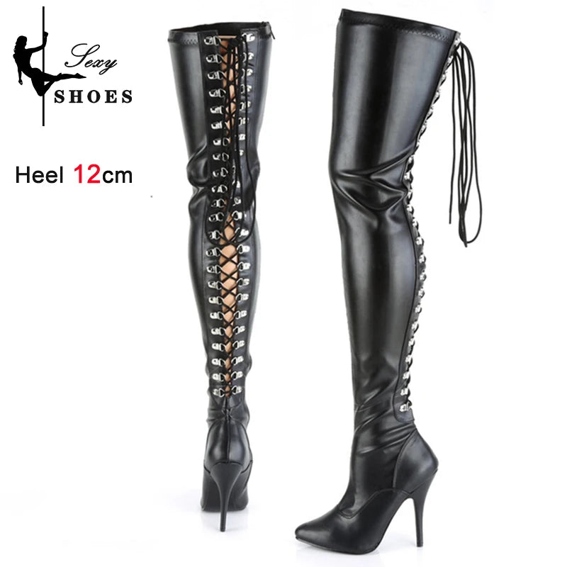 Plus Size Over-The-Knee Leather Stiletto Boots for Women