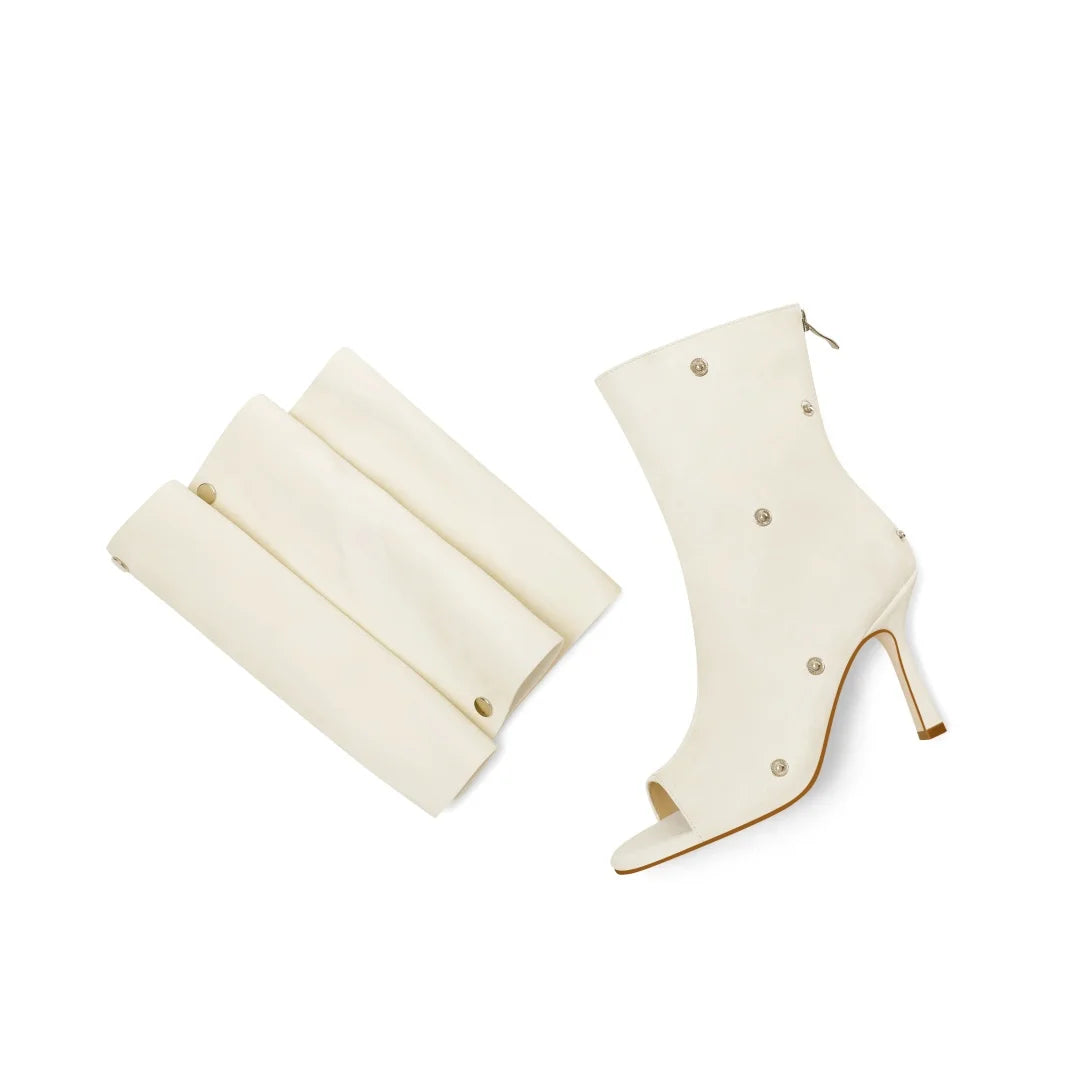 Mid-Calf Open Toe High Heel Pleated Boots for Women