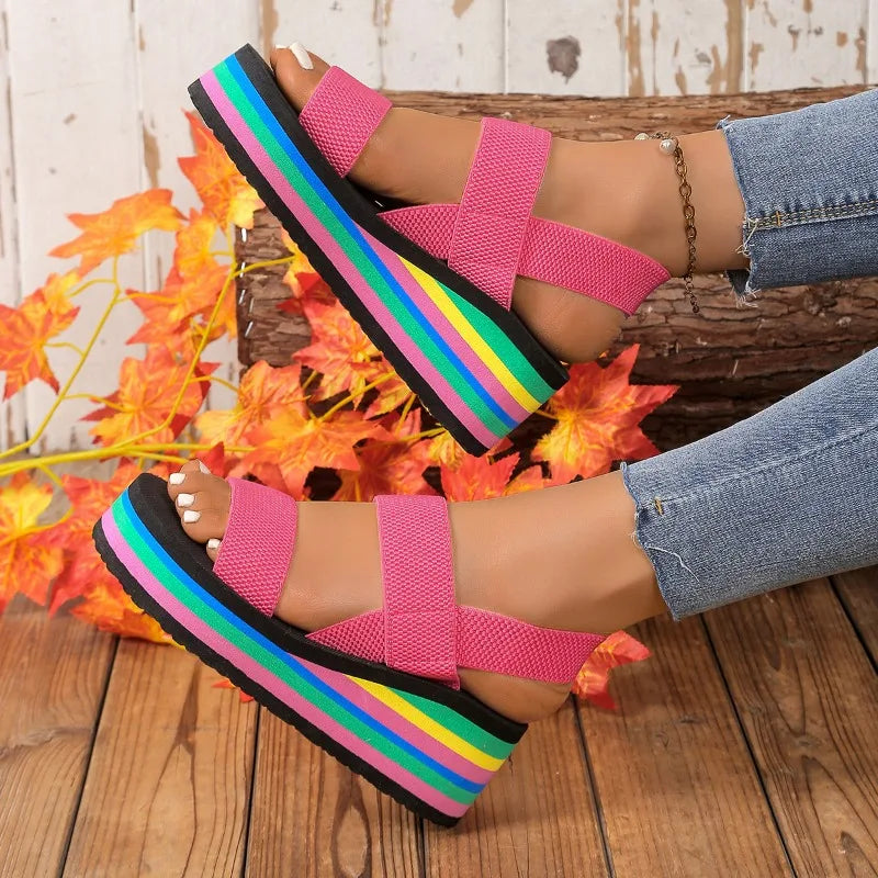 Lightweight Rainbow Sole Platform Wedge Sandals for Women