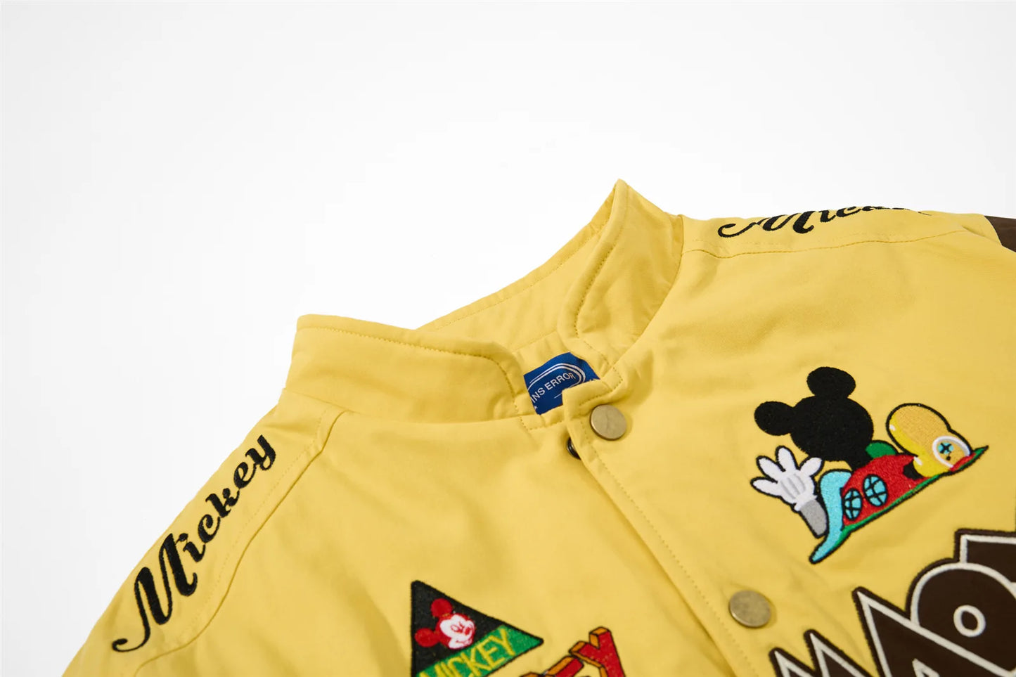 American Retro Cartoon Embroidery Patchwork Stand Collar Thickened Jacket for Men and Women Winter Loose Casual Warm Cotton Coat