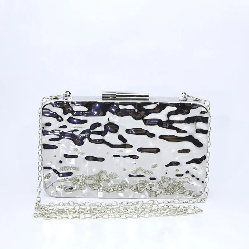Luxury Silver Wavy Chain Evening Handbag for Women