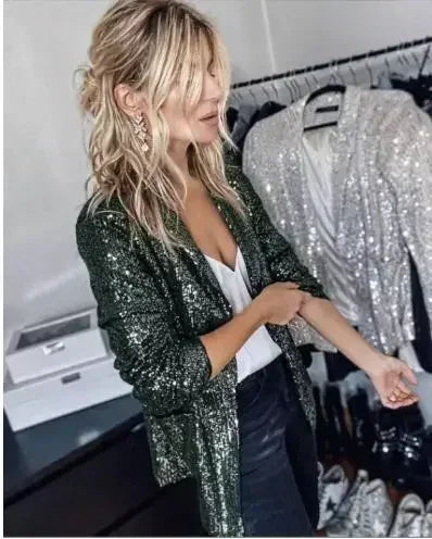 Customized 2025 New Women'sSequin Blazer Jackets Clothing Long Sleeve Elegant Jacket Autumn/Winter Collection Female Set