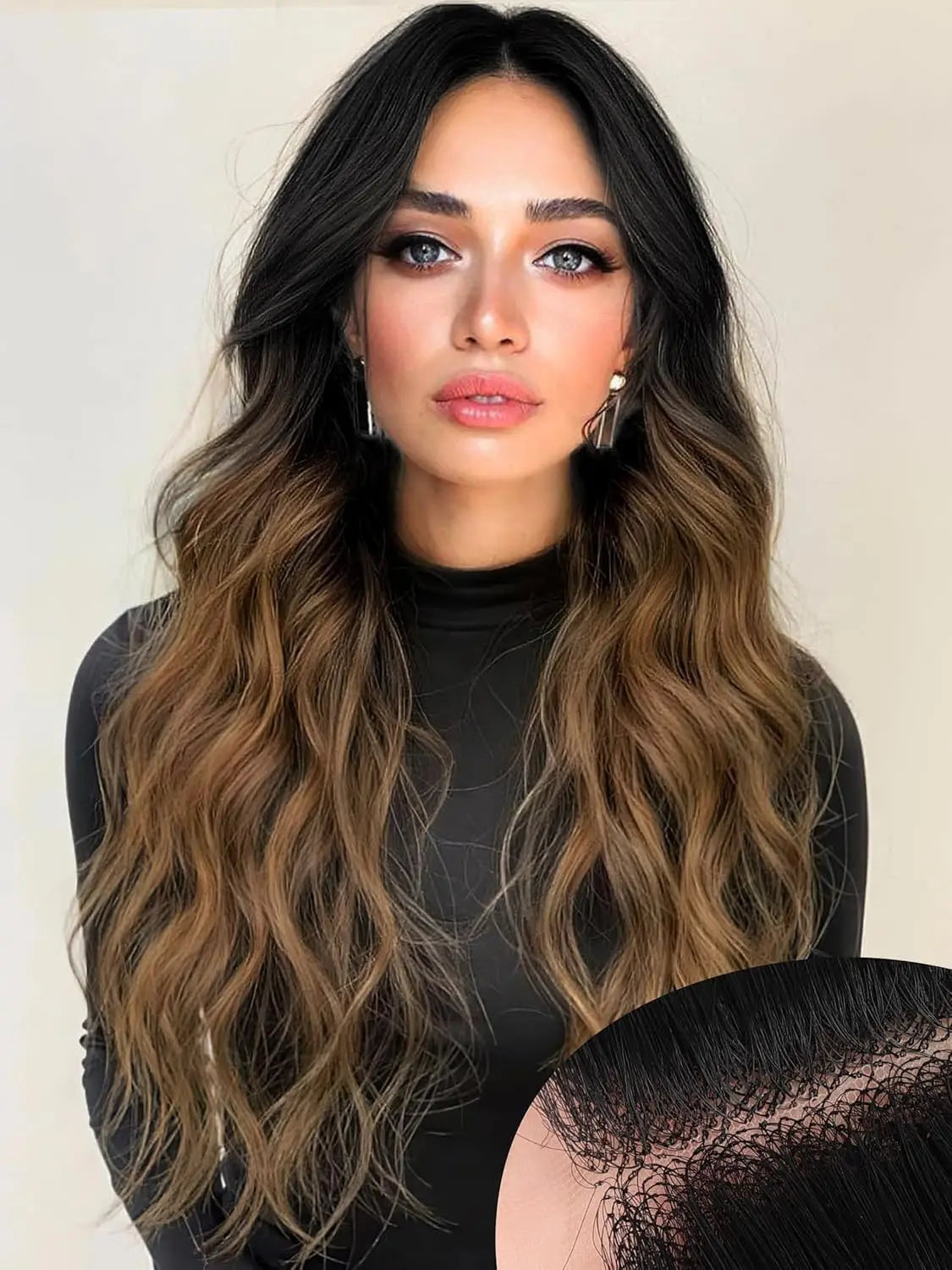 Black Long Wavy Synthetic Lace Hairline Middle Part Wig For Women