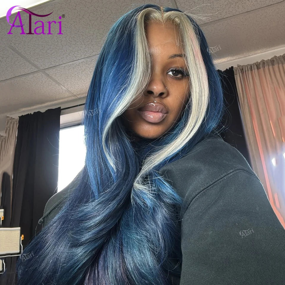 Blue Highlight Body Wave Human Hair Wig