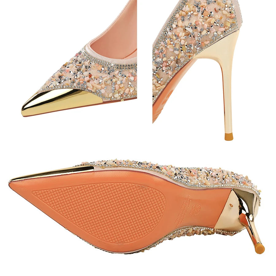 Rhinestone Pointed Toe Stiletto High Heel Pumps for Women