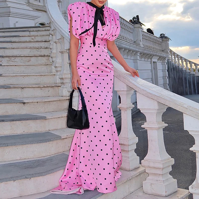 Elegant Polka Dot Mermaid Dress With High Waist for Women