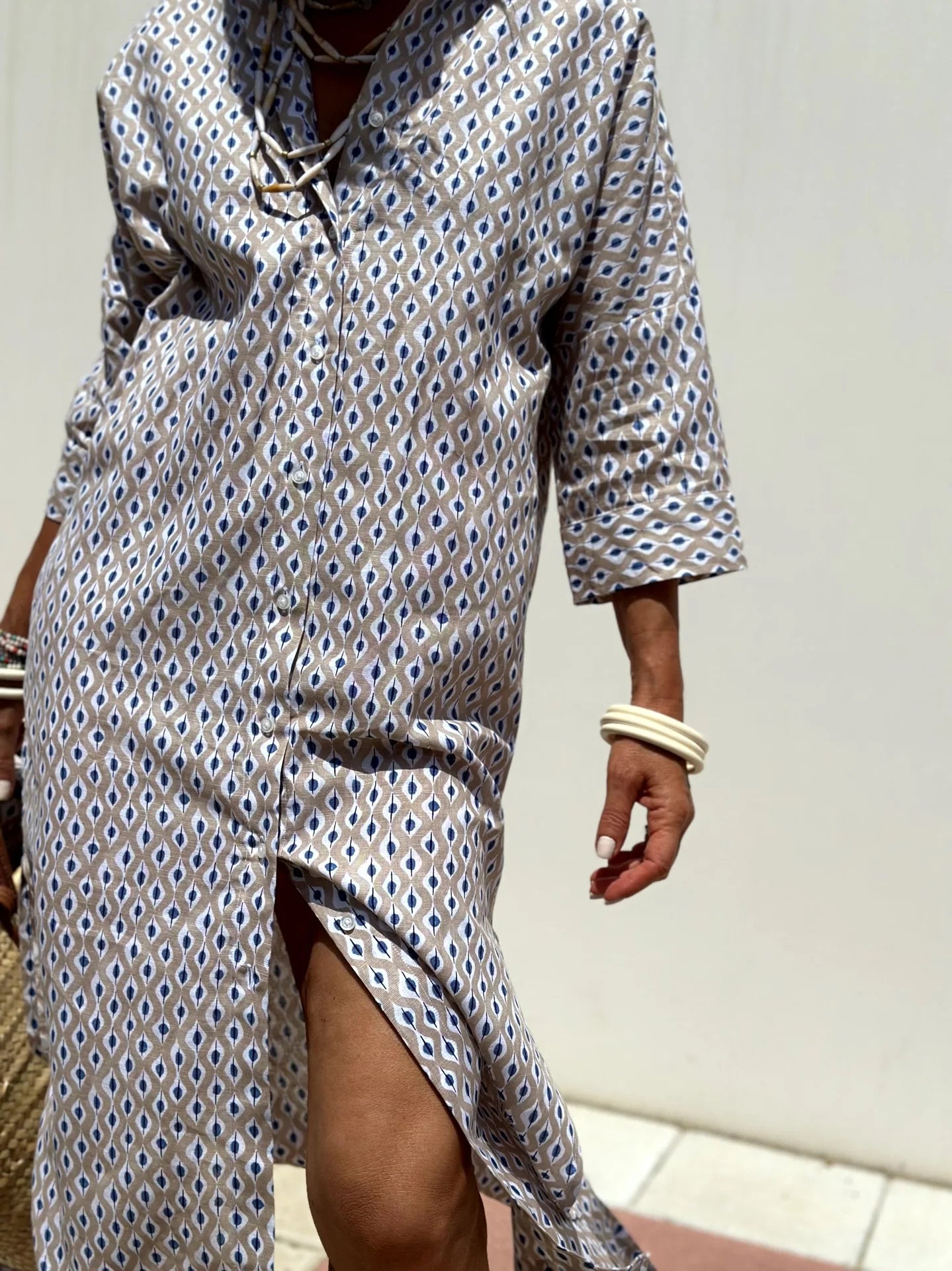 Striped Belted Ankle Length Half Sleeves Lapel Dress for Women