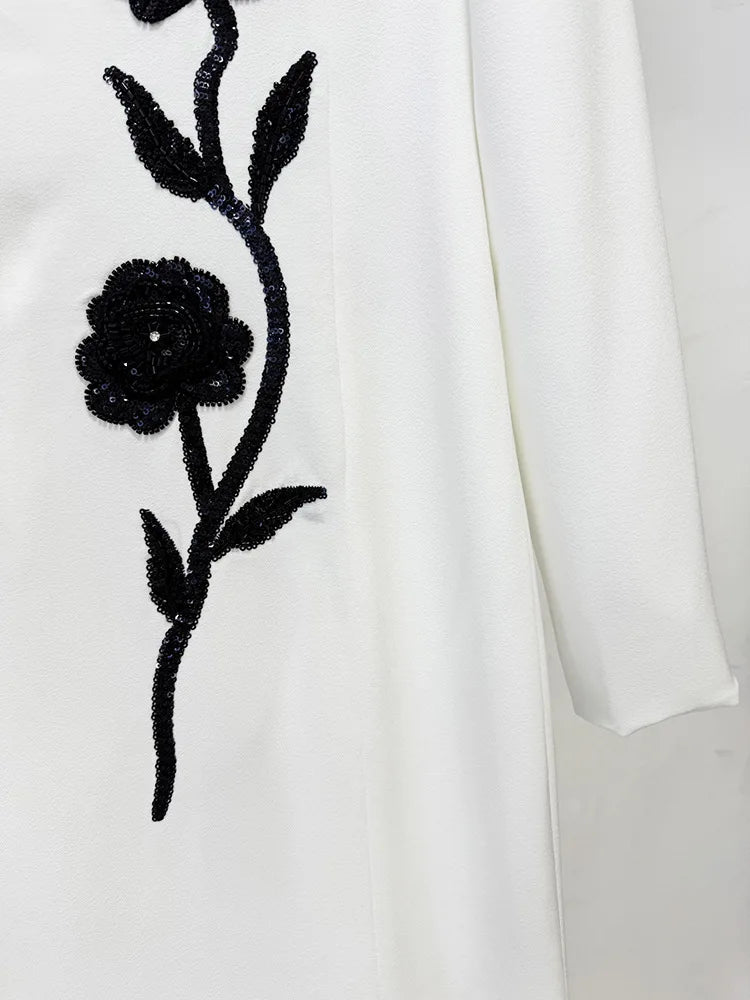 HIGH STREET Newest Fashion 2025 Designer Women's Long Sleeve Flowers Beaded Elegant Maxi Long Dress